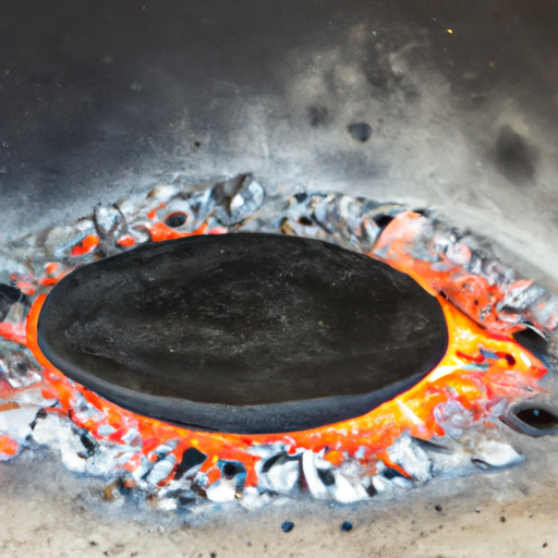 A cast iron Dutch oven placed over hot coals, ready for cooking a mouthwatering pizza.